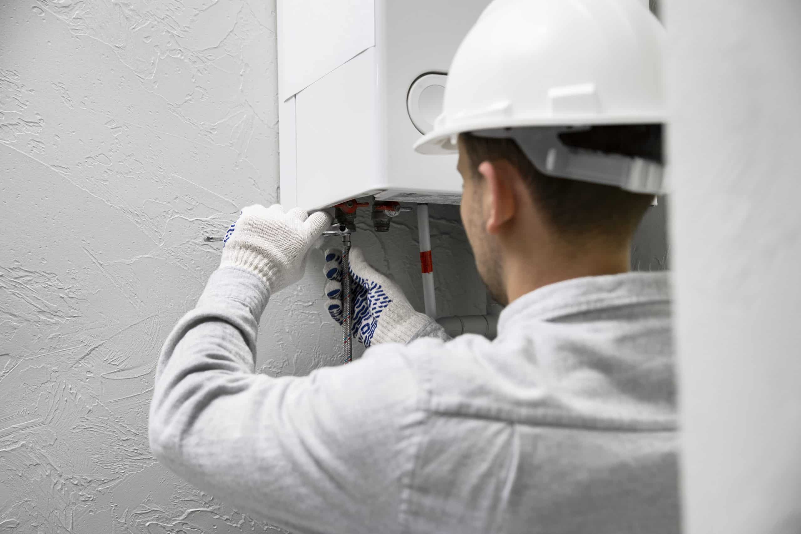 plumber fixing water heater